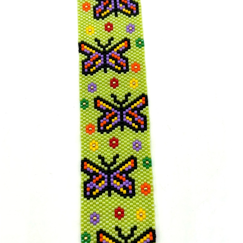 HAND CRAFTED Butterfly Beaded Bracelet Lime Green - Picture 5 of 9